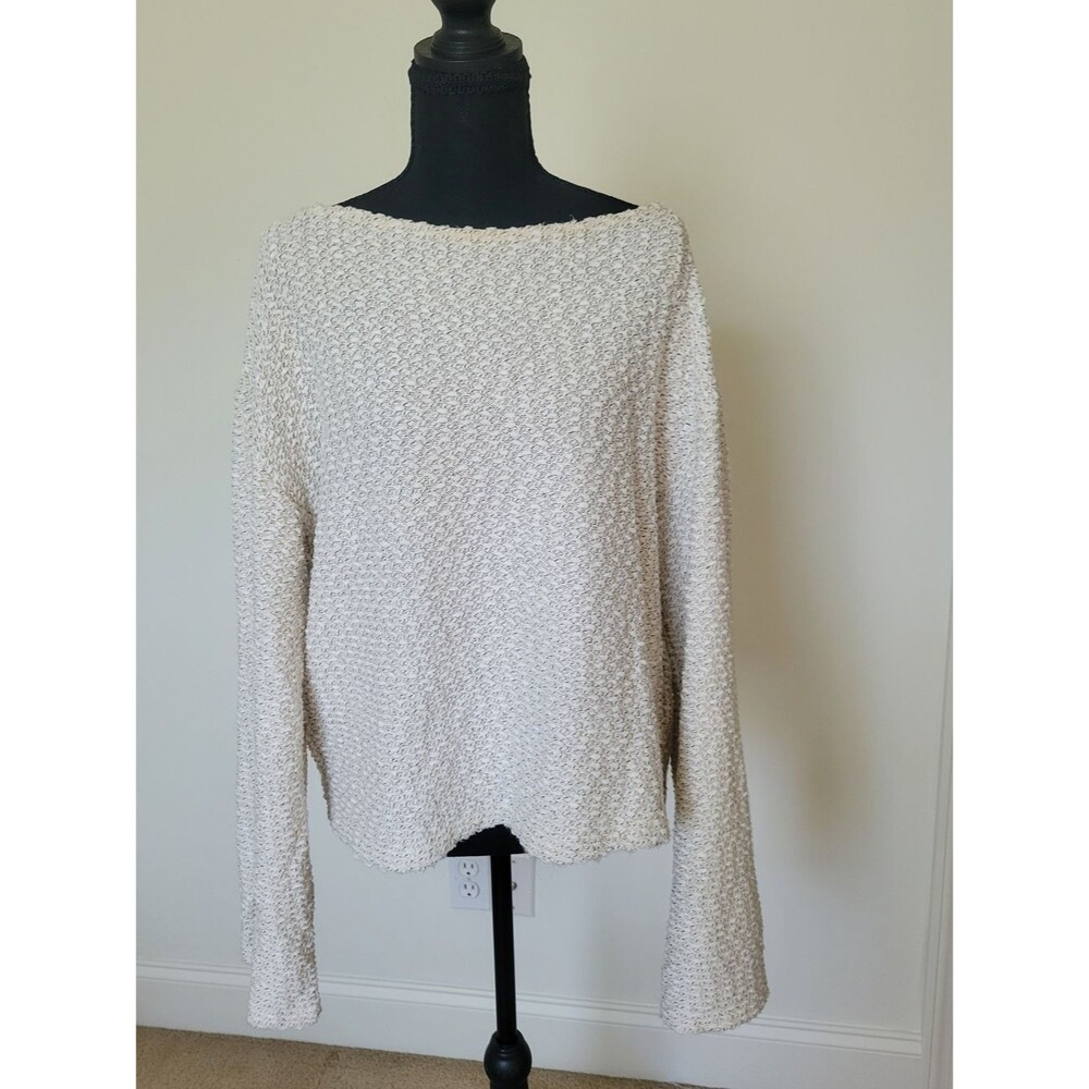 H&M Off-the-Shoulder Cream Textured Cotton Knit Sweater Boho Y2K Size M